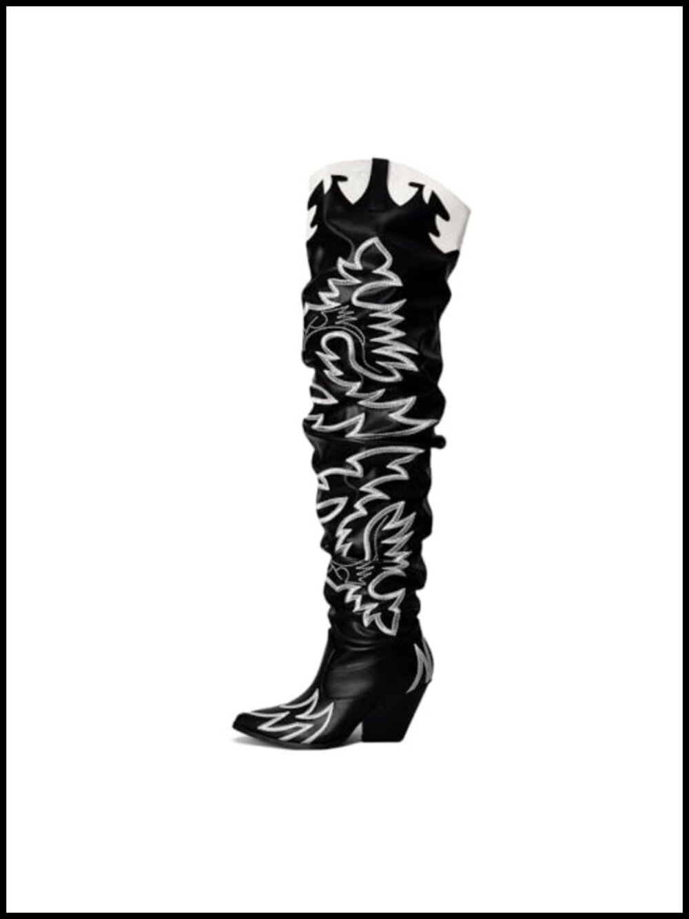 Faux Leather Western Over the Knee Chunky Heel Boots Pointed Toe